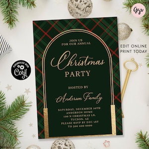 Holiday Flannel Party Invitation, Editable Christmas party invitation, Winter party invite, Holiday red and green flannel invitation