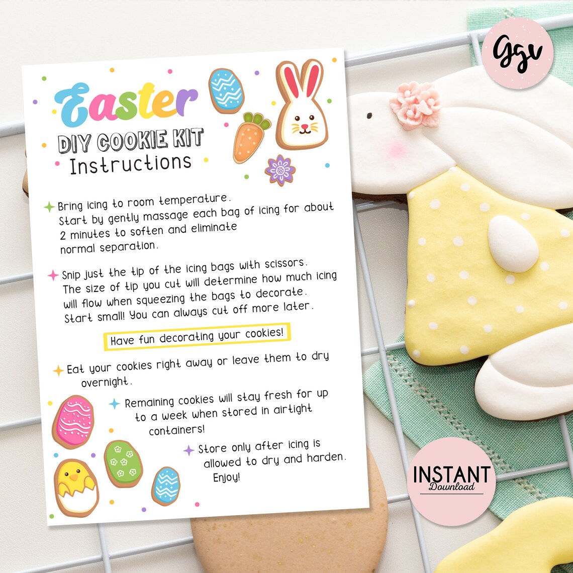 Printable Easter DIY Cookie Kit Instruction Card Easter Bunny Etsy