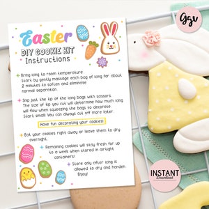 Druckbare DIY Keks Kit Anleitungskarte, Osterhase Keks Karte, Oster Keks Kit Verpackung, dekoriere dein eigenes Oster Keks Kit