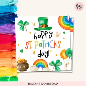 Happy St. Patrick's Day Printable Tags, St. Patrick's gift tag, Happy St. Patrick's Day treat tags, rainbow favor tag, appreciation tag