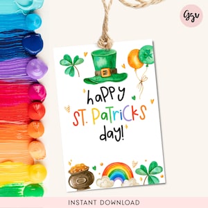 Printable St. Patrick's Day Tags, St. Patrick's gift tag, Happy St. Patrick's Day treat tags, rainbow favor tag, appreciation tag
