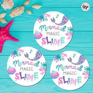 MERMAID SLIME PARTY favors, slime favor tags, slime stickers, mermaid birthday , mermaid party favors, slime label, printable favor tags