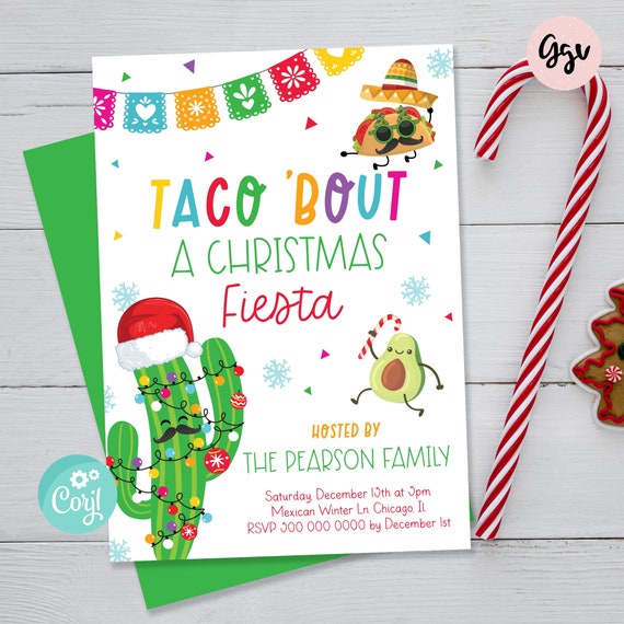 Mexican Fiesta Christmas Party Invitation Holiday Taco Bout a | Etsy