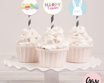 PASEN CUPCAKE TOPPERS, paasfeest, paasdecoratie, pasen afdrukbaar, paashaas, pasen cupcake, konijntje cupcake topper, Pasen