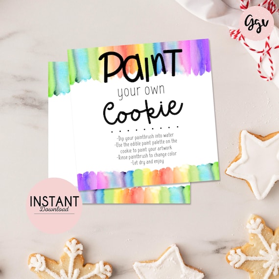 Paint Your Own Cookie Tags: Printable Cookie Instruction Cards (Digital Download)