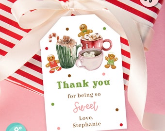 Thank you for being so Sweet Printable tag Christmas favor tag Cookies and cocoa favor tag Personalized holiday gift tag Hot cocoa tag