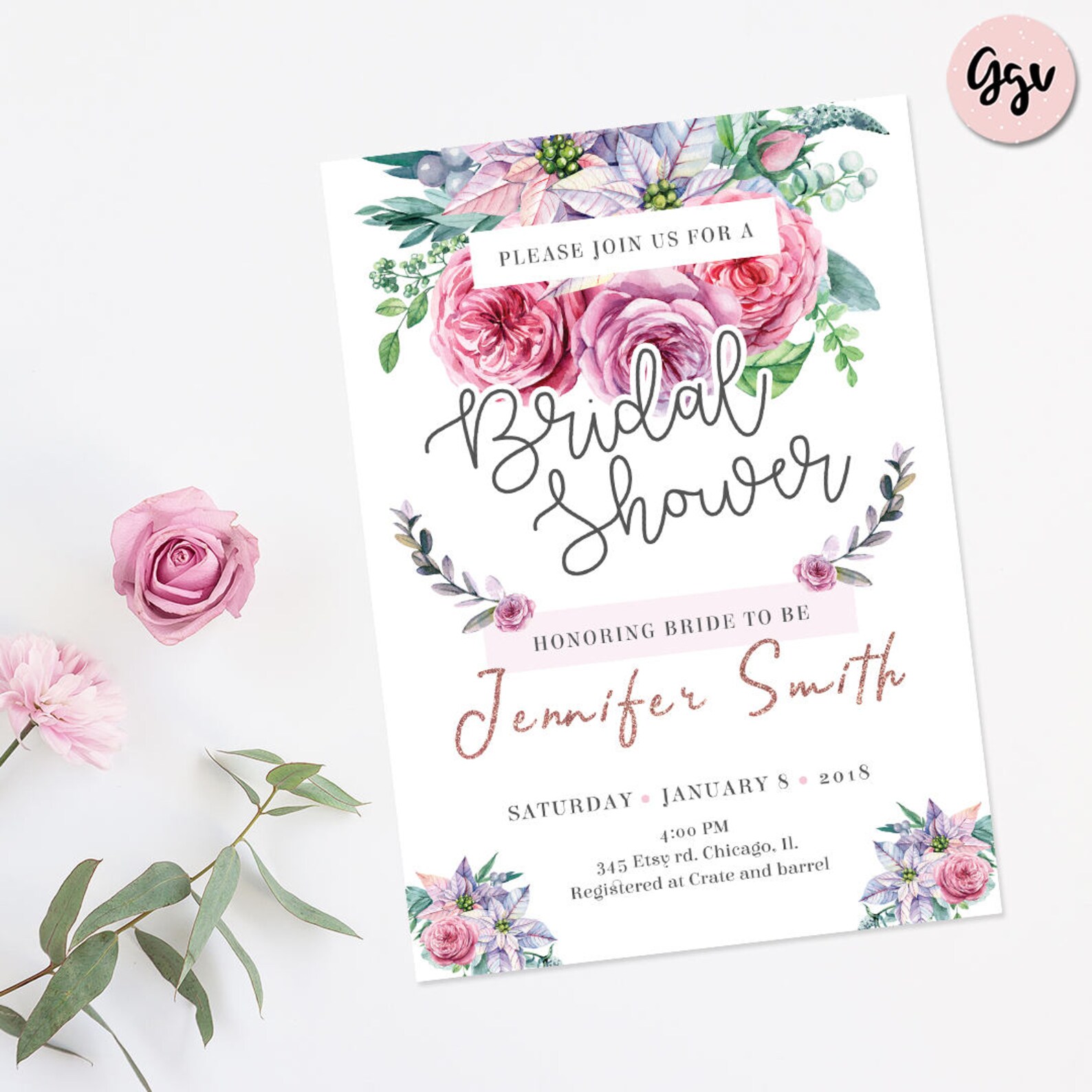 Bridal Shower Printable Set Floral Bridal Shower Invitation | Etsy