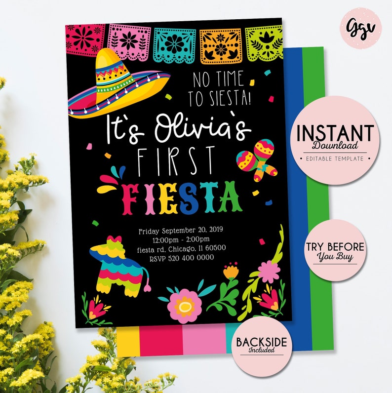 Fiesta Party Invitation First Fiesta Invitation Editable Etsy