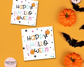 Etiqueta de favor de Feliz Halloween, etiqueta de truco o trato, etiqueta de galleta imprimible, etiqueta de regalo de halloween rosa y azul, etiqueta fantasma, pegatina de calabaza, PH1