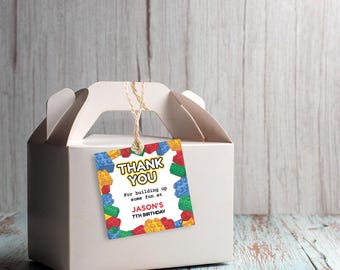 Building Blocks Party Favor Tags: Editable Printable Template (2.5" Square) BB1