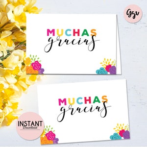 Mexican Fiesta Thank You Printable Cards, Fiesta Thank You Note, Muchas ...