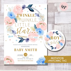 TWINKLE TWINKLE little star invitation, gender reveal invitation, gender reveal party, star gender reveal, twinkle invitation, boy or girl