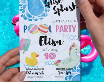 Pool Party Invitation for Birthday Girl: Summer Theme Template (Canva Instant Download)