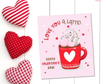 Love You a Latte Valentinstag Tag, Love You a Latte druckbare Geschenkanhänger, Valentinstag für Lehrer, Happy Valentinstag Geschenkanhänger