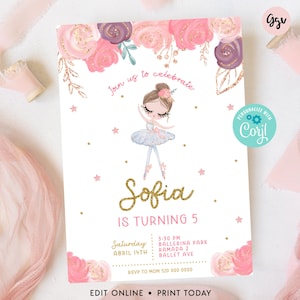 Ballerina Birthday Invitation: Editable Ballet Party Template