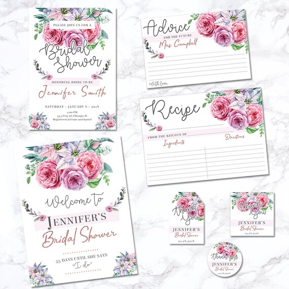 Bridal Shower Printable Set Floral Bridal Shower Invitation | Etsy