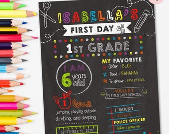 First day of school Chalkboard sign, personalized sign, any age, back to school board, back to school sign