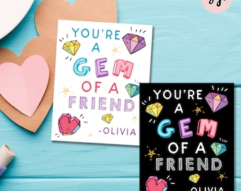 Gem of a Friend Valentine's Day Tag: Personalized Classroom Gift (Digital File)