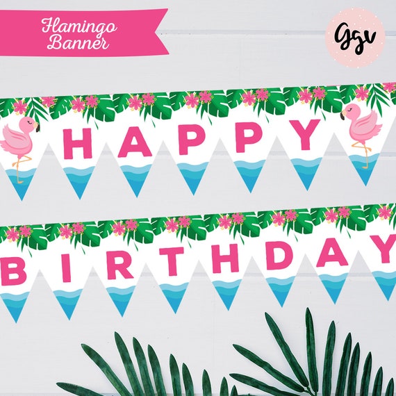 Flamingo Happy Birthday Banner - 15 Panel Party Decor With Beach Theme