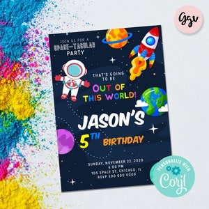 Outer Space Birthday Party Editable Invitation, Rocket ship Planets Astronaut Invite, kids rocket, instant download, Galaxy invitation
