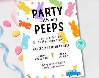 Peeps Easter Party Invitation Template: Egg Hunt Birthday (Editable)