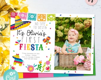 Editable First Fiesta Birthday Invitation with Photo (Digital Download) MF01