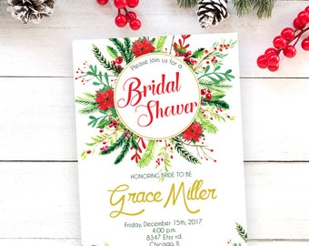 Christmas Bridal Shower, christmas bridal, winter bridal shower, holiday shower invitation, bridal shower invite, christmas party invitation