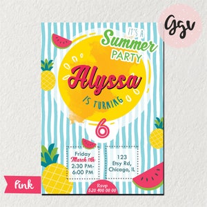 Summer Birthday Party Invitation: Watermelon & Pineapple (Digital File)