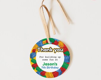 Building Blocks Party Favor Tags: Editable Printable Gift Tags (2 inch) BB1