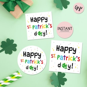 Printable St Patricks day gift tags, St Patricks day favor tags, clover gift tag, instant download