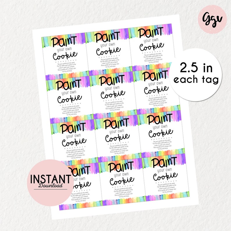 Paint Your Own Cookie Tags: Printable Cookie Instruction Cards (Digital Download) image 3