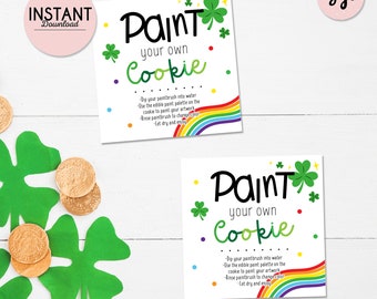 St Patrick's paint your own cookie printable tag, St Patrick's day PYO cookie instructions tag