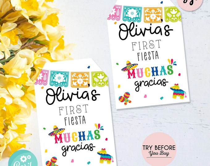 Mexican Fiesta Muchas Gracias Printable Tag, First Fiesta Thank You ...