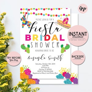 FIESTA bridal shower invitation, editable invitation, cactus bridal shower, mexican fiesta, fiesta invite, MF01