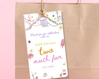 Dos elegantes plantillas de etiquetas de regalo de cumpleaños, etiquetas de agradecimiento para el segundo cumpleaños de una niña (descarga instantánea)