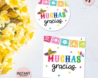 Muchas Gracias Fiesta Favor Tags: Printable Mexican Theme (Instant Download) MF01