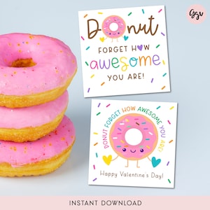 Donut Valentinstag druckbare Tags, Donut vergiss wie super du bist Tag, Valentinstag Donut Sofort-Download-Tag, Donut Tag Kinder Valentinstag