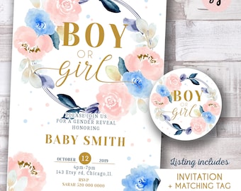 GENDER REVEAL PARTY invitation, he or she invitation, printable gender reveal invite, gender reveal decor, reveal baby shower