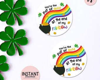 St Patrick's Day Gift Tags: Rainbow Pot of Gold (Digital Download)