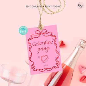 Galentine's Day Party Gunst Tag, bearbeitbarer Valentinstag Tag, Mädchen Nacht Valentine Gang Tag, galentiner druckbares rosa und rotes Tag, GGN1