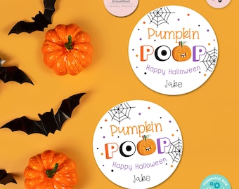Pumpkin Poop Halloween Favor Tags: Editable Stickers (Digital Download)