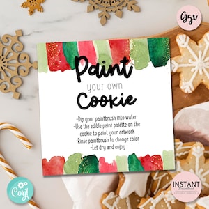 Natale Dipingi il tuo Cookie Tag, istruzioni modificabili etichetta cookie pyo, etichette regalo biscotto di Natale, tag bomboniera di Natale, PCC