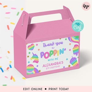 POP IT Fidget toy Birthday Party Favor tag, Editable pop it gable box gift label, printable fidget goody bag tag, pastel rainbow favor tag