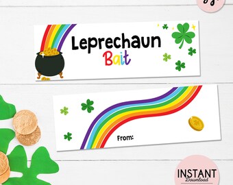 Topper de bolsa imprimible de cebo de duende, topper de golosina de San Patricio, descarga instantánea