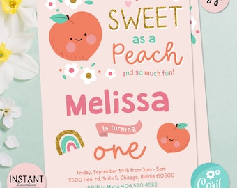 Peach First Birthday Invitation: Editable Template (Digital Download)