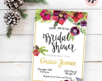 Christmas Bridal Shower, christmas bridal, winter bridal shower, holiday shower invitation, bridal shower invite, christmas party invitation