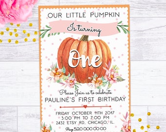 LITTLE PUMPKIN INVITATION, pumpkin invitation, pumpkin birthday invitation, pumpkin birthday party, pumpkin invite, 1st birthday invitation