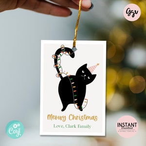 Meowy Christmas Cat Gift Tag, Editable Holiday Tag (Digital Download)