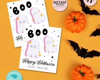 Pink Ghost Halloween Favor Tag: Editable Treat Tags (Digital Download) PH1