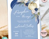 Blue Boho Pumpkin Baby Shower Invitation (Editable Template)